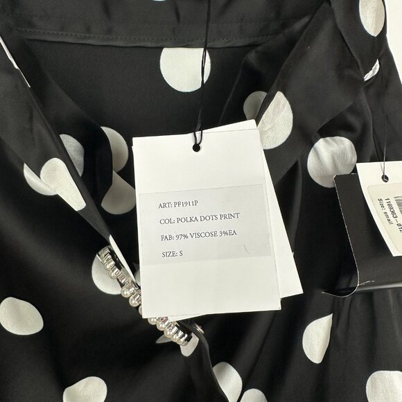 NWT Art Dealer Eva High Rise Polka Dot Satin Belted Midi Skirt Black Small - Picture 9 of 12